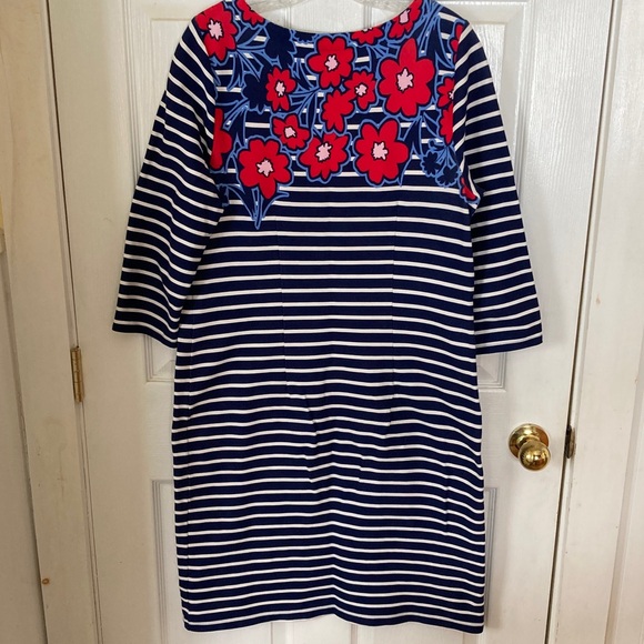 Talbots Navy & White Striped with Floral Neckline Dress - Picture 5 of 7